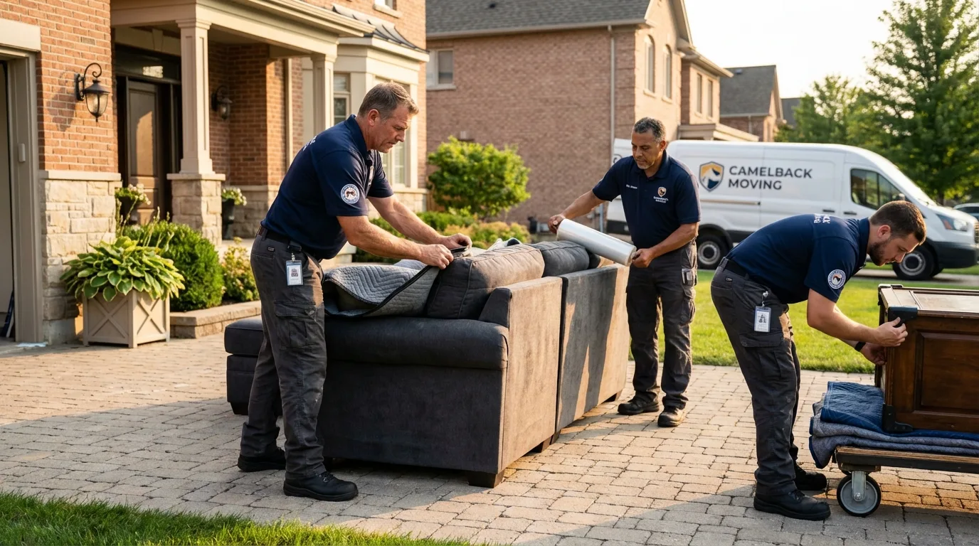 Large estate moving crew wrapping furniture in North Berwick, ME