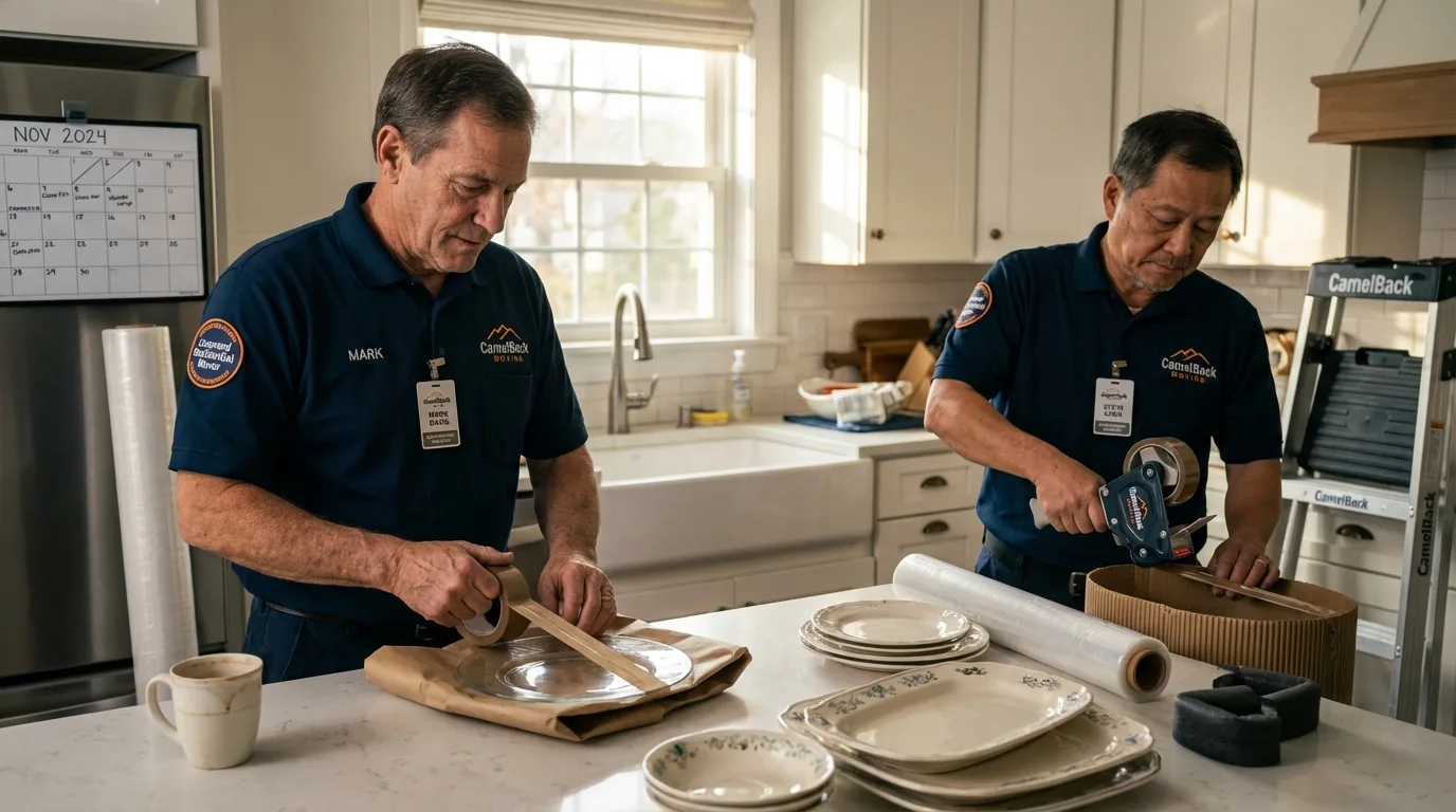 Professional crew packing kitchen dishware in North Berwick, ME